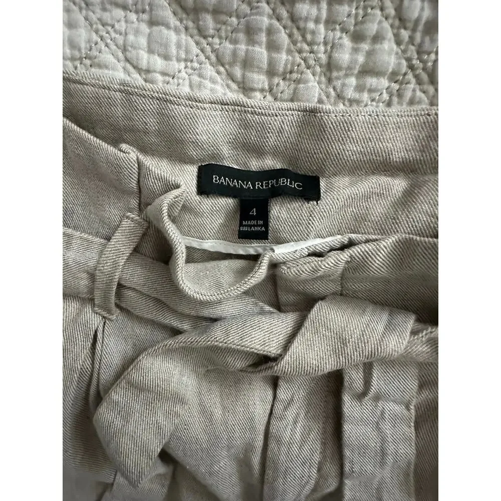 Banana Republic Linen Blend Cream Color Belted Pants Womens Size Small